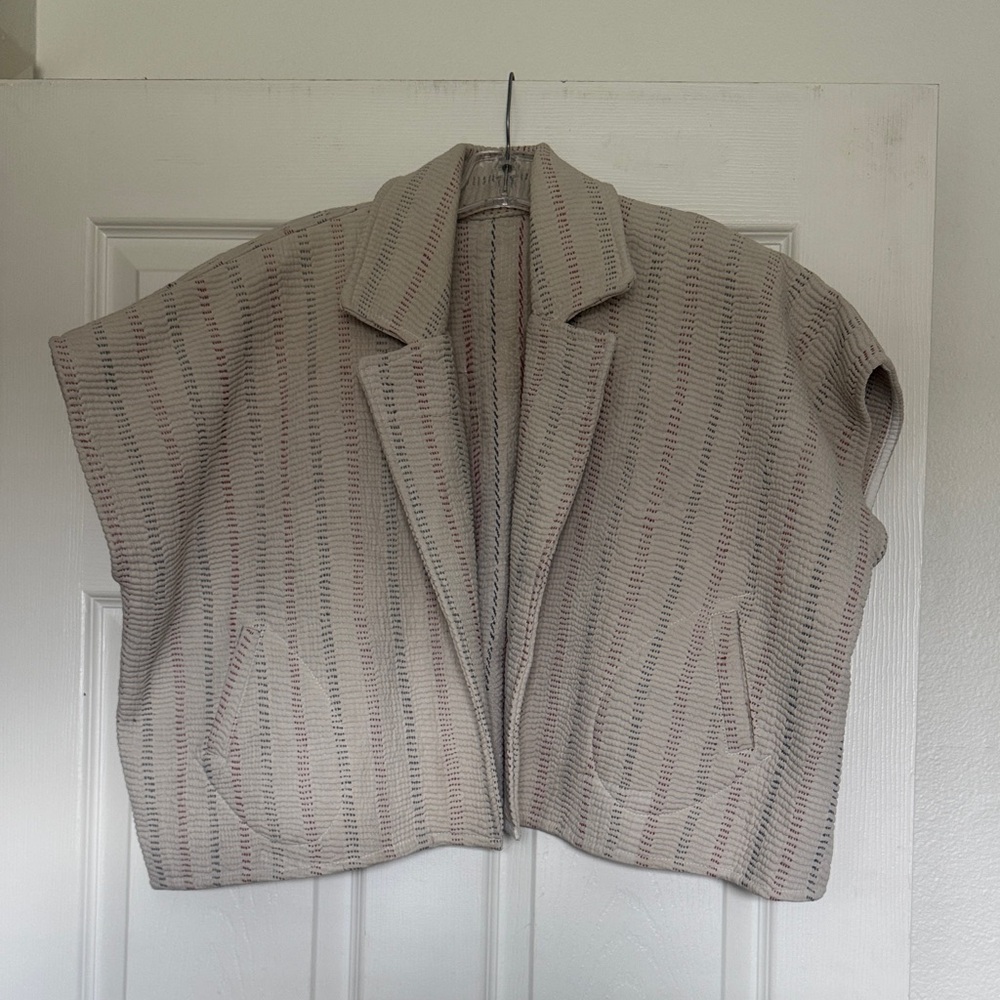 Striped Beige and Red Short Sleeve Jacket